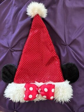 Disney Red Sequin Minnie-Style Holiday Hat with Black Ears and White Trim